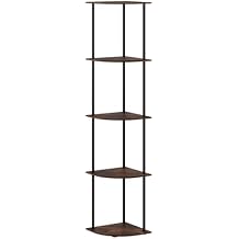 Sakugi Corner Shelf - 5-Tier Corner Bookshelf with Wall Anchors & Non-Slip Feet, Corner Shelves with Rustproof Metal Frame for Bedroom, Living Room, Home Office, 11.6"11.6"55.7", Black