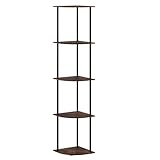 Sakugi Corner Shelf - 5-Tier Corner Bookshelf with Wall Anchors & Non-Slip Feet, Corner Shelves with Rustproof Metal Frame for Bedroom, Living Room, Home Office, 11.6'×11.6'×53.7', Black