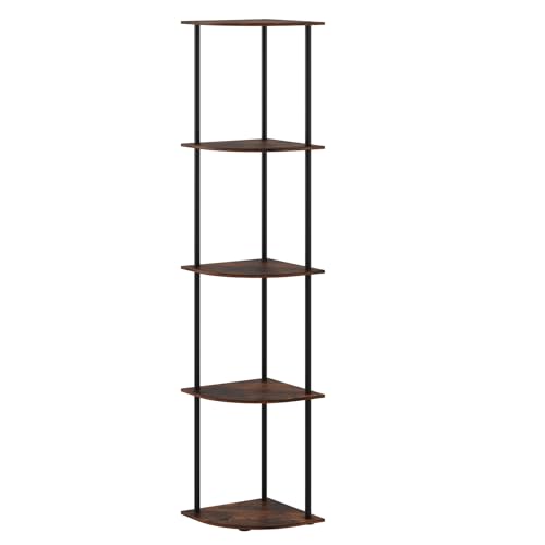 Sakugi Corner Shelf - 5-Tier Corner Bookshelf with Wall Anchors & Non-Slip Feet, Corner Shelves with Rustproof Metal Frame for Bedroom, Living Room, Home Office, 11.6