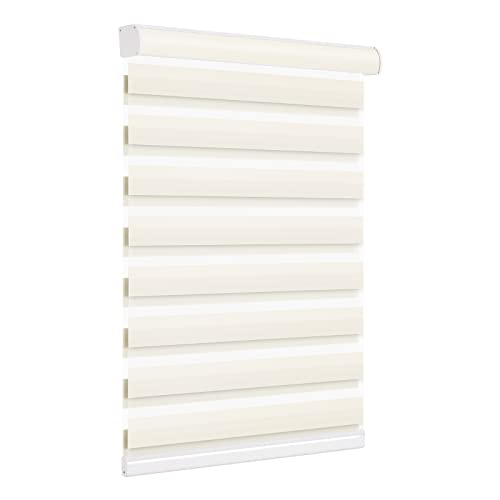 Image of Changshade Custom Size Zebra Blinds Cordless Indoor Window Shades Privacy Dual Layer for Living Room, Bedroom, Bathroom, Kitchen, Nursery, Inside Outside Mount Easy Install, Light Filtering, Beige