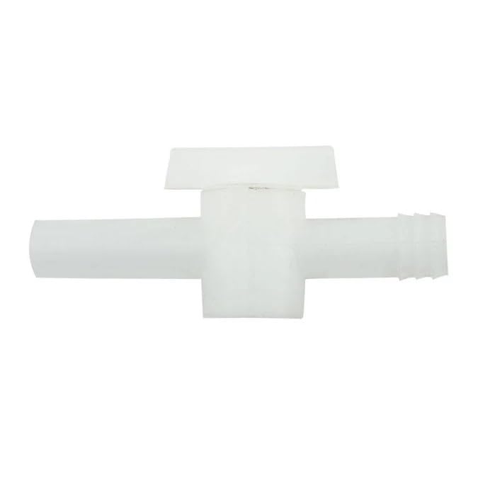 INLINE BALL VALVE For Racking Cane and Bottle Fillers White Plastic with 1/2 Barbs to Fit 7/16 or 1/2