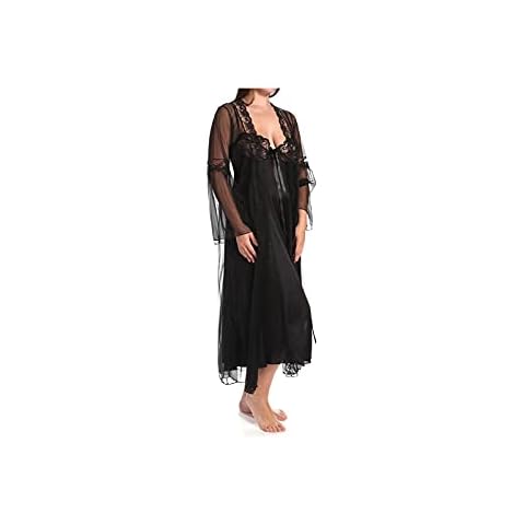 Shirley of Hollywood Women's Plus Size 2 Piece Long Gown Peignoir Set, X3489, Black, 4X Cover