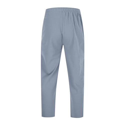 Men's Linen Pants Casual Drawstring Waist Breathable Lightweight Linen Pants Baggy Straight-Legs Trouser with Pockets3