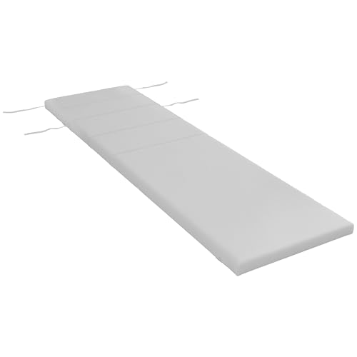Outsunny Coussin d'extérieur pour Chaise Longue Coussin Bain de Soleil Rectangulaire avec Appui-tête et Liens, déperlant, 196 x 63 cm, Gris Clair