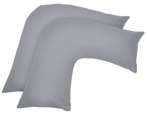 Ghazlan V Shaped Pillow Case Cover - 2 Pack Poly-Cotton Orthopedic Pillowcase To Fit V shape pillows For Back, Neck & Leg Support in Pregnancy, Maternity & Orthopaedic - Body Support Pillow -Silver