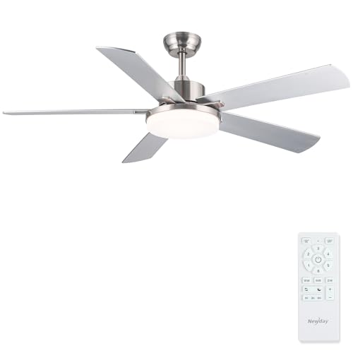 Newday 132cm Ventilador de Techo con Luz y Mando Plata, Ventilador de Techo con Lampara Regulable y 5 Aspas Grande, Motor DC Silencioso, 6 Velocidades, Patrones de Sueño para Dormitorio Terraza Salon