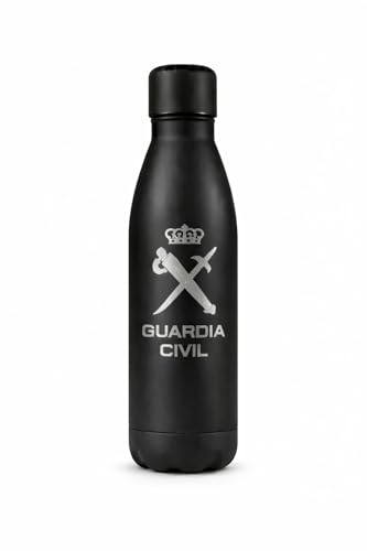 AREA POLICIAL Botella Guardia Civil, Acero Inoxidable, 790 ml, Libre de BPA, Tapón Antiderrames, Negro