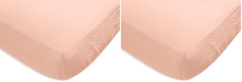 Image of SwaddleDesigns Softest Cotton Muslin Fitted Crib Sheet, Toddler Sheet for Boys & Girls, Fits Standard Crib Mattress (28 x 52 inches), Peach Blush (Pack of 2)