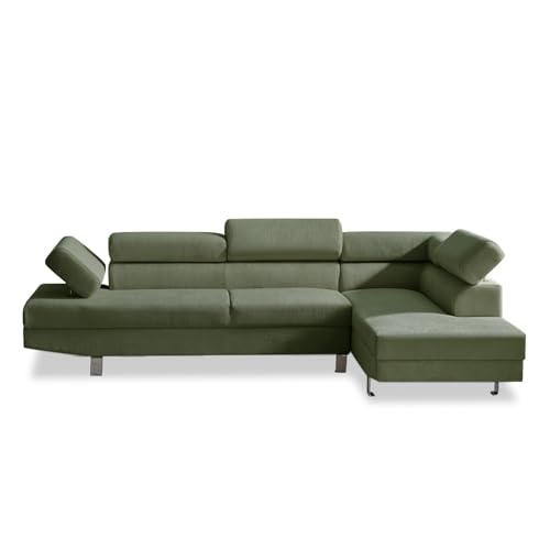 INTENSE DECO Canapé d'angle Droit avec têtières relevables Palerme Velours côtelé Vert