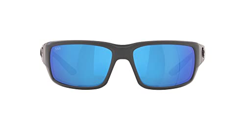 Costa Del Mar Mens Fantail Rectangular Sunglasses, Matte Grey/Blue Mirrored Polarized-580G, 59 mm