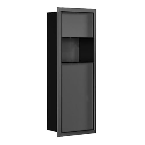 OOMRNV Hidden Bathroom Niche, Stainless Steel Recessed Tissue Box Storage Cabinet, Shower Alcove With Trash Can For Shower Room Public Place, Black-22.4X74.5X14Cm,Black-22.4x74.5x14cm