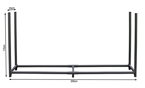 QUICK STAR Kaminholzregal Außen 200 x 25 x 115 cm Anthrazit, Garten Metall Kaminholzunterstand 0,8 m³ (1,3 SRM), Wetterfeste Stapelhilfe mit Schutzhülle Grau