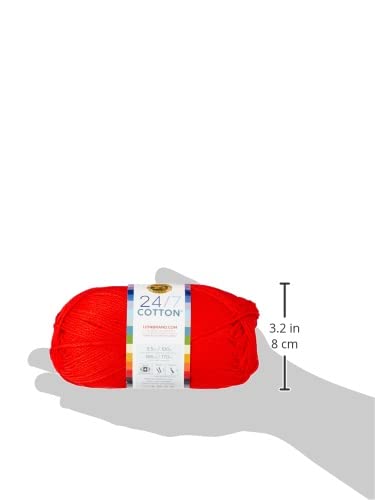 Image of Lion Brand 24 /7 Cotton Yarn, Lightweight Yarn for Knitting, Crocheting, and Crafts, Red, 2 Pack