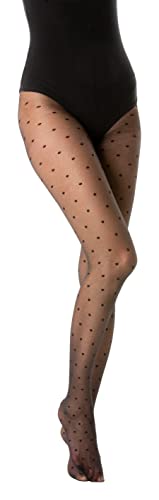 Gi&Gi Collants femme à pois voilés 40 deniers avec cheville en coton pour femme caractérisés par un motif à pois all over.N.1292, Noir , L/XL