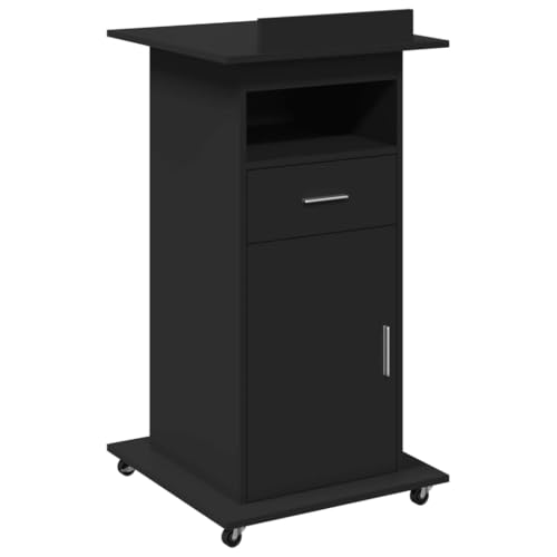 vidaXL Atril con Ruedas y cajón Madera ingeniería Negro 55x55x107 cm