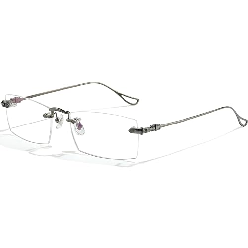 Image of Pure Titanium Rimless Glasses Frame for Men Rectangle Optical Frameless Eyeglasses Frames Lightweight Eyewear YJ2201
