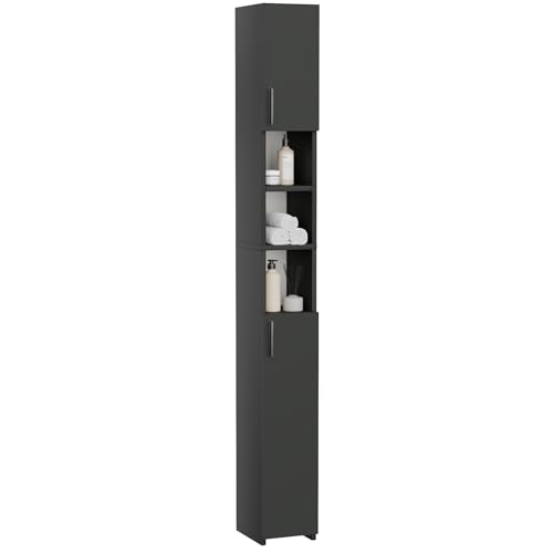 ComfortCove Mueble de baño Alto y Estrecho, Mueble Auxiliar baño, Mueble Una estantería Ideal también para el salón y la Cocina, Columna de Almacenamiento, 2 Puertas, Negro