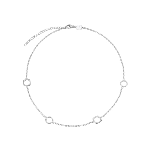 Breil, Collezione New Tetra, Collana Donna in Acciaio Lucido, con 4 Elementi Geometrici Iconici e Pratica Chiusura a Moschettone, Lunghezza...