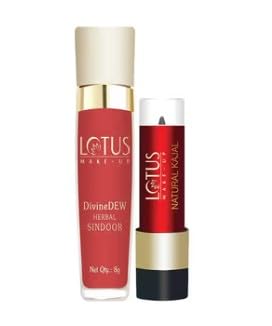 Lotus Make-Up Sindoor & Kajal ComboMake-Up Divine Dew Herbal Sindoor - 20M-Rosy Blush: 8g Natural Kajal - Black: 4g (Pack of 2)-image-1