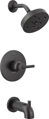 Delta Faucet Trinsic 14 Series Single-Function Tub and Shower Trim Kit with Single-Spray H2Okinetic Shower Head, Matte Black T14459-BL (Valve Not Included)
