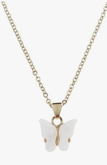 Maya Butterfly Pendant Necklace, Gold Tone Chain, White Enamel, For Women and Girls (B0DFQKKDRL) Amazon Price History, Amazon Price Tracker