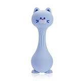 Baby Rattle Teething Toys Cat Silicone Teether Rattles for Baby 0-36 Months Food Grade Silicone (Blue)