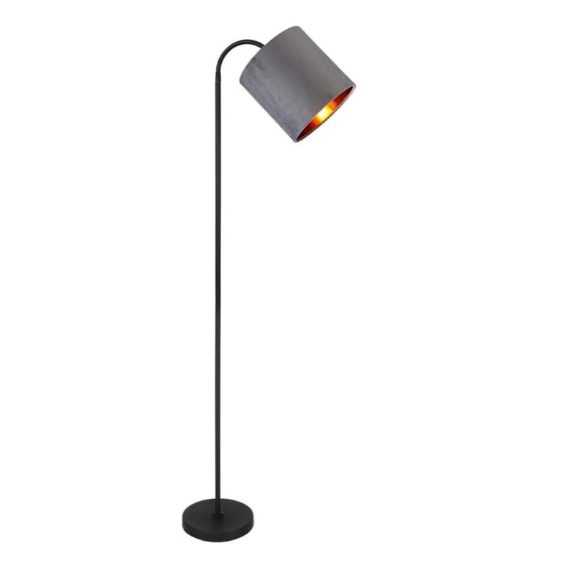 UKEW Modern LED Floor Lamp - Grey Standing 1.7m Tall with Italian Velvet Style Adjustable ES E27 Shade - Reading Lights for Living Room Office Bedroom Lounge (Bulb Not Included)