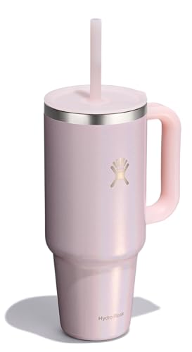 Image of Hydro Flask Travel Tumbler with Handle, Lid and Straw - Insulated Stainless Steel in 40 Oz Glimmer Pink