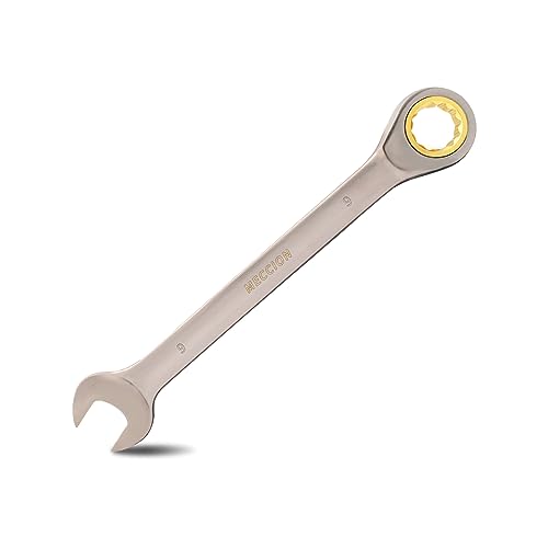 Meccion Fixed Head Ratchet Spanner 9mm Professional Chrome Vanadium Steel Forged Combination Wrench - Black Nickle Plated