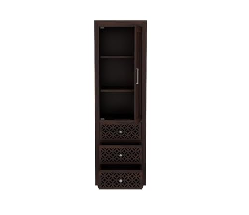Image of Sheesham Wood Wooden Single Door Wardrobe Organizer for Clothes | - Solid Wood Almirah with 3 Drawers, 3 Shelves - Cupboard for Large Bedroom, Walnut Finish