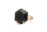 Caja de regalo gratis Anillo Artesanal de Oro Rosa de 14 quilates con Ónix Negro - Joyas con Piedras Preciosas de Corte Hexagonal para Mujer - Anillos de Moda, Anillos de Compromiso Personalizados, Regalo de Anillo