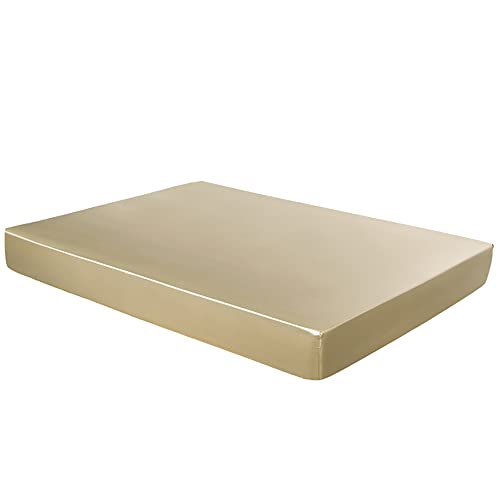 Michorinee Satin Spannbettlaken 180x200cm Gold Glatt Seide Glanzsatin Bettlaken Boxspringbett Topper Microfaser Spannbetttuch für Matratze bis 25 cm Cover