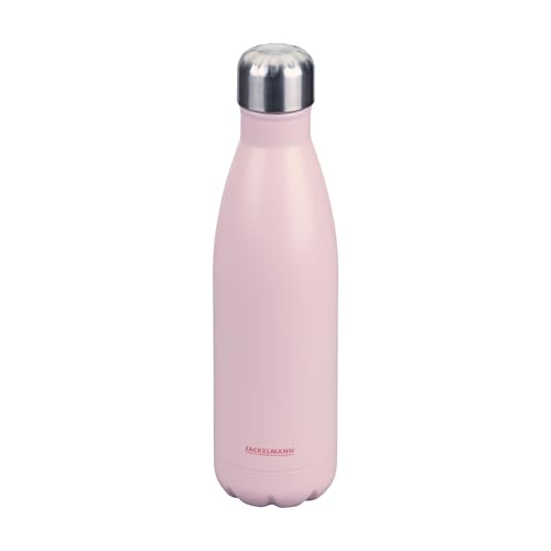 FACKELMANN x Pamela Reif Isoliertrinkflasche – 500 ml, Aus Edelstahl in Pastellrosa, für Warm- und Kaltgetränke, Doppelwandig isoliert, Reinigung per Hand, Rosa