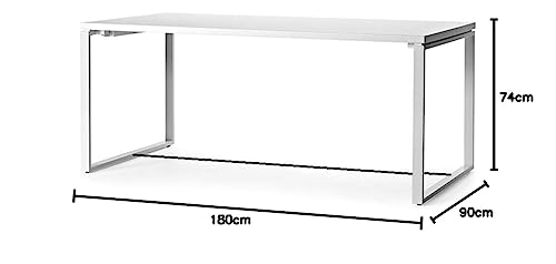Image of Dining Table Rectangular (White Glossy Laminate with Gray Metal Frame Finish, 6 Seater (180 x 90 x74 CM, LBH))