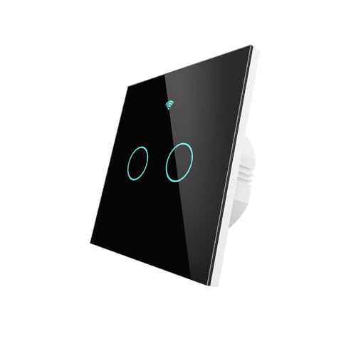 Interruttore Touch da Parete WiFi 2.4G + BLE + RF 433MHz, Vetro Temperato Nero, 2 Tasti, Quadrato 86X86X30mm Per Scatola 502, App TUYA Smart Life