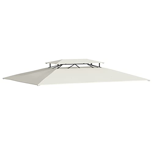 Outsunny Techo de Repuesto 4x3 m para Cenador de Jardín Toldo para Pérgola Recambio con Doble Techos y 8 Orificios de Drenaje Impermeable Anti-UV Beige