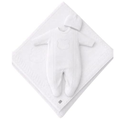 Saída Maternidade Bebê Tricô Luxo Branco 3 Peças
