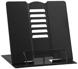 MSDADA Small Desk Book Stand Metal Reading Rest Book Holder Adjustable Cookbook Documents Holder Portable Sturdy Bookstands for Recipes Textbooks Tablet Music Books(Black)