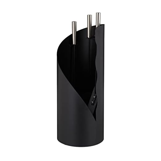 Relaxdays Accesorios Chimenea Modernos, Juego Estufa de 4 Piezas con Atizador, Pala de Cenizas, Escoba y Soporte, Negro, Acero, 4-Teiliges Set