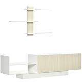 RESISTENTE Y ESTABLE: Hecho de melamina de madera resistente, este mueble para salón puede soportar una carga de hasta 60 kg y los estantes flotantes pueden soportar una carga máxima de hasta 20 kg. Es ideal para que coloques tu televisor de forma segura y tus objetos decorativos