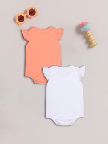 Image of Nautinati Baby Girls 100% Cotton Graphic Printed Pack of 2 Bodysuits /Onsies | Age 0-2 Years