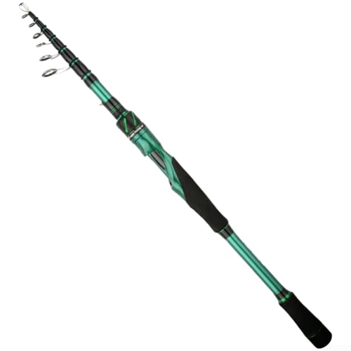 Caña de pescar telescópica portátil, fibra de carbono, caña de señuelo de acción dura con guías de porcelana, plegable de 50 cm para viajes, al aire libre, pesca de agua dulce y salada (verde) (2,1 m)