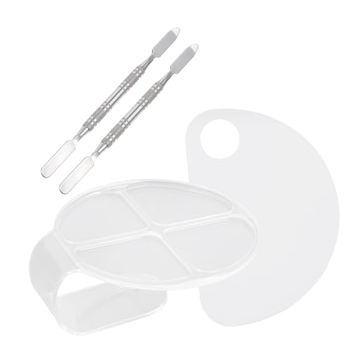 FOYTOKI Nail Palette Set 2pcs Acrylic Makeup Mixing Tray with Spatulas Handheld Cosmetic Palette for Travel