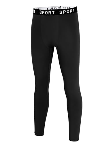 HASMES Boys Compression Leggings Youth Compression Pants Sports Tights Athletic Base Layer for Basketball Hockey Running