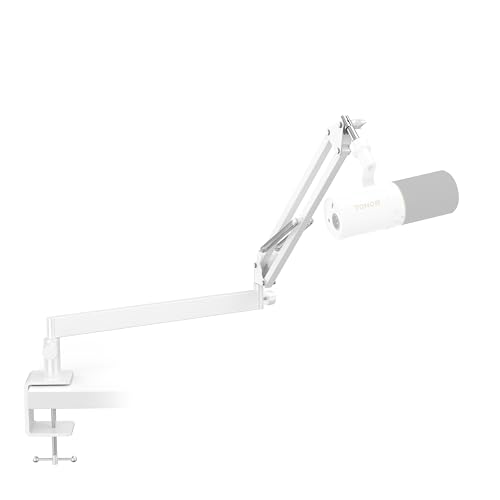 TONOR Mikrofon Arm Niedrig Profil, Low Microphone Boom Arm Auf/Ab voll verstellbar Mikrofonarm Ständer Halterung mit hoher Kompatibilität, für Gaming, Podcast, Aufnahme, 38 cm +35 cm, Weiß, T20LP