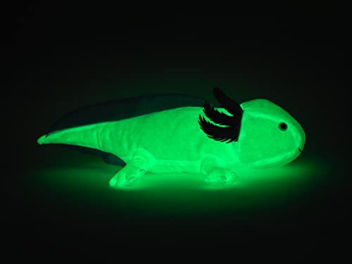 Original Uni-Toys - Axolotl (hellblau) - Leuchtet im Dunkeln (fluoreszierender Plüsch) - 32 cm (Länge) - Plüsch-Wassertier - Plüschtier, Kuscheltier