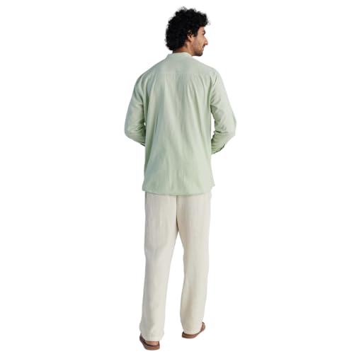 Image of SAADAA Men's Short Kurta - Linen Cotton Blend, Airy Fabric, Regular Fit, Mandarin Collar, Solid Color - Casual, Festive & Ethnic Wear