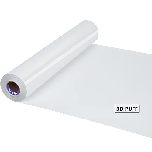 Image of RENLITONG 3D Puff HTV Matte Heat Transfer Vinyl Roll 12" x 10ft Iron on for Heat Press T Shirt for All Cutter Machine Heat Vinyl Design (10 ft, 3D Puff White)