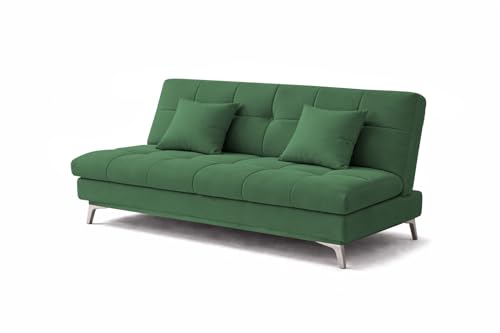 Image of Krancy Solid Wood 3 + 2 Seater Sofa Cum Bed with 2 Cushions | Convertible Wooden Couch for Living Room, Home & Office | Modern Designer Furniture | 3 Years Warranty | Green