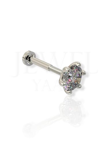 Image of SJ SHUBHAM JEWELLERS 92.5-925 Sterling Silver Round Shape White Cubic Zirconia Prong /Cup Setting Nose Pin Stud for Women Girls Size 2MM 3MM Size Pure Silver